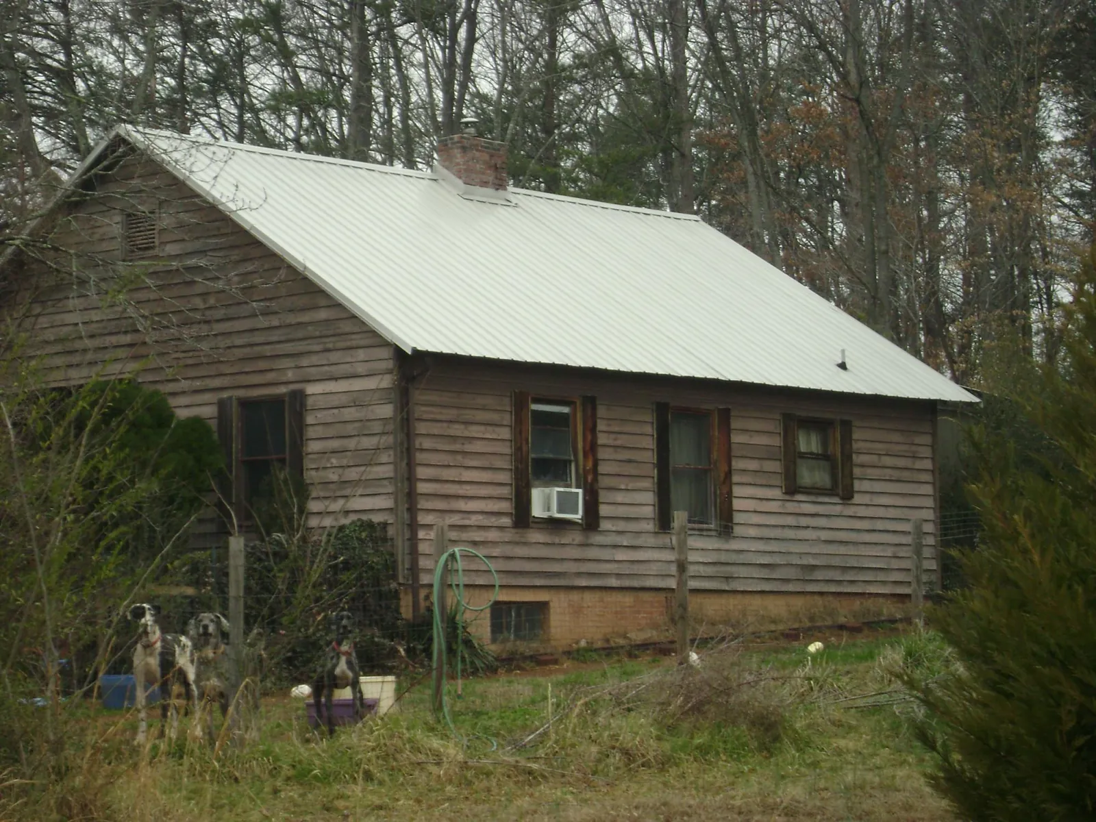White metal roof on an old wood sided farmhouse, from a Metal Roof Installation job in Saint Pauls